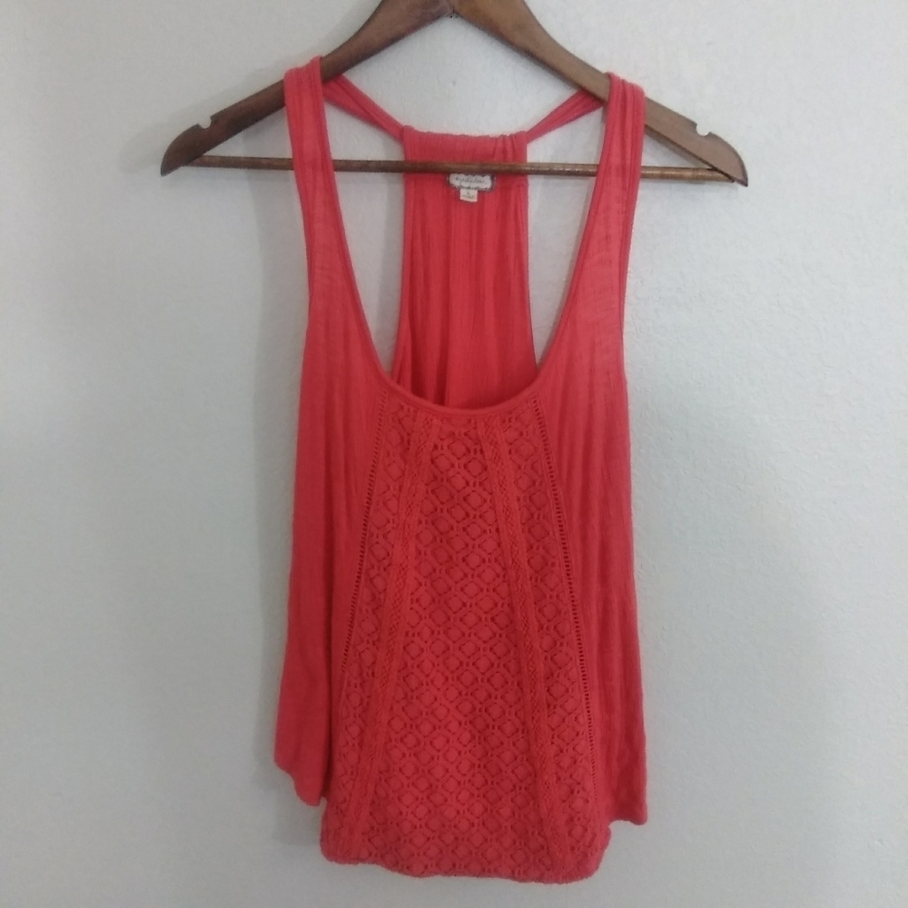 Eyeshadow Orange Red Lace Detail Boho Bohemian Summer Cotton Blend Top